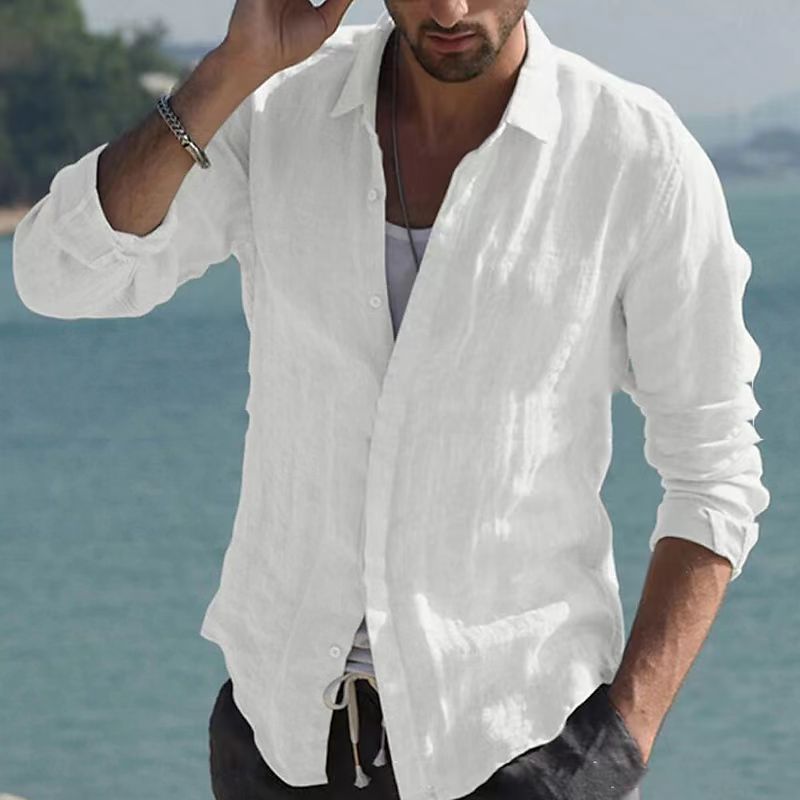 Chemise vintage en lin uni avec col rabattu – Jam
