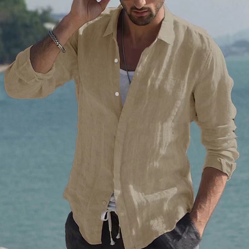 Chemise vintage en lin uni avec col rabattu – Jam