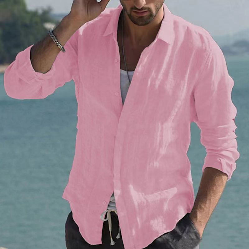 Chemise vintage en lin uni avec col rabattu – Jam
