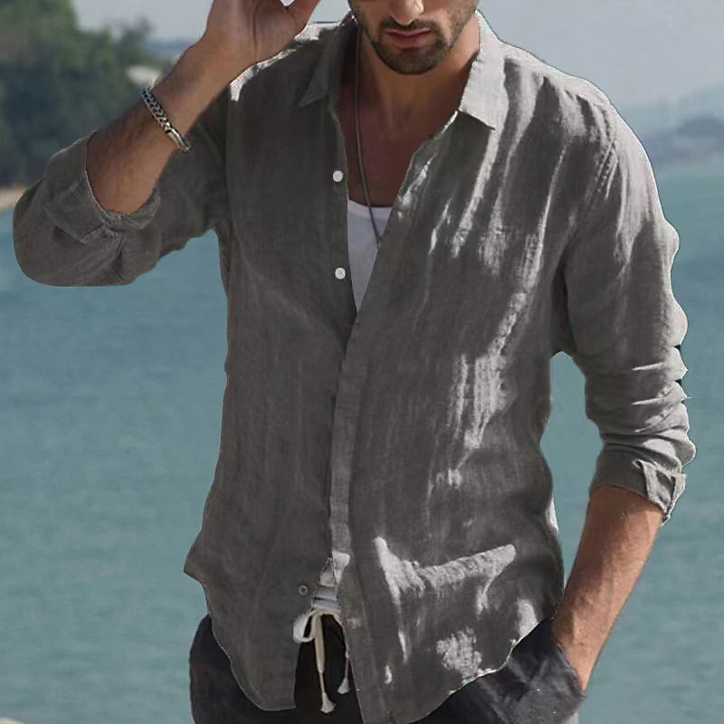 Chemise vintage en lin uni avec col rabattu – Jam