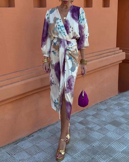 Robe fendue imprimée chic