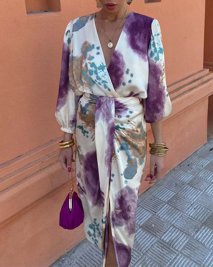 Robe fendue imprimée chic